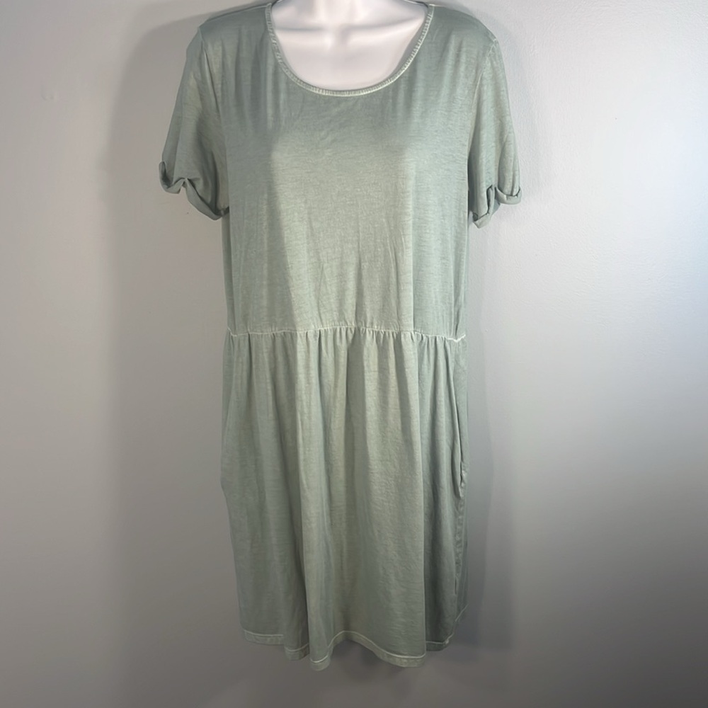 Peruvian Connection T-Shirt Dress Pima Cotton With Pockets Light Green Medium